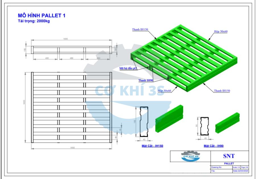 Mô hình pallet tải trọng 2000kg