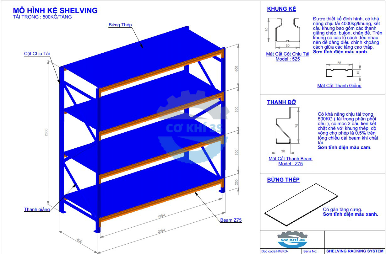 Kệ trung tải 4 tầng tải 500kg